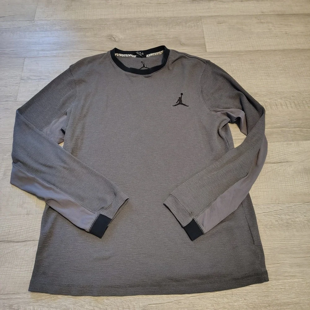 Jordan Mens XL Gray Waffle Knit Thermal Long Sleeve Jumpman Shirt Charcoal